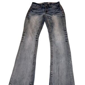 BKE Buckle Black Fit No 3 Mens Size 28L Blue Bootcut Jeans BBLA364